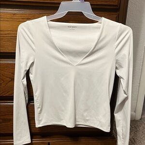 Old Navy Women's Cream Long Sleeve V-Neck Top